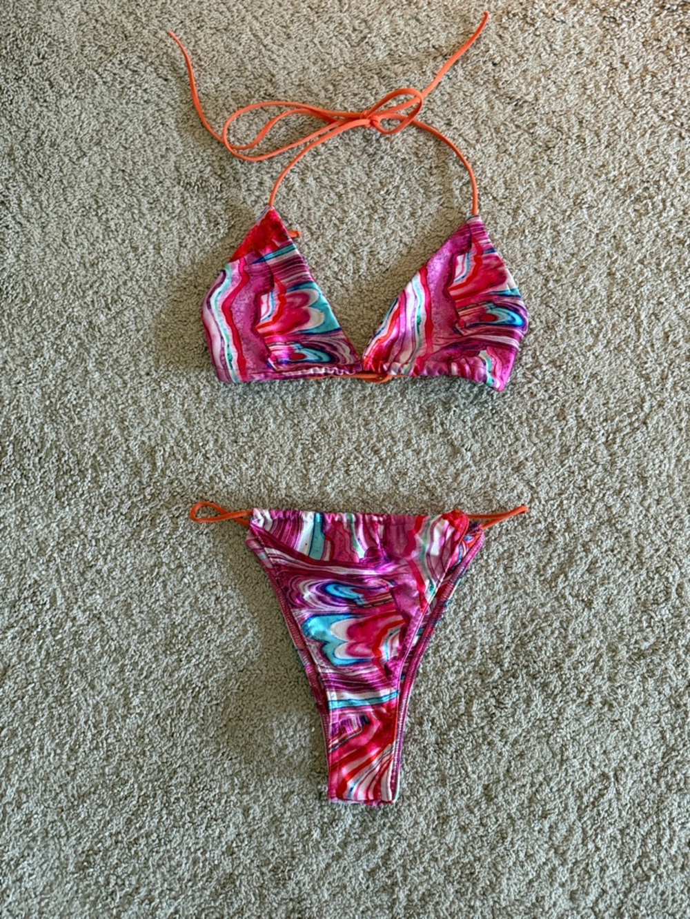 PrettyLittleThing Pink Swirl Triangle Bikini